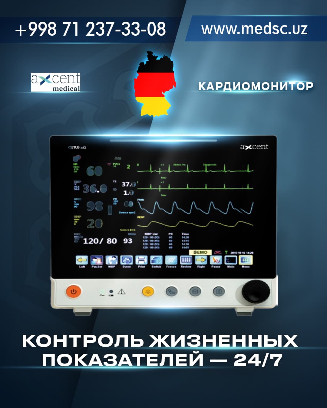 Кардиомонитор, прикроватный монитор пациента